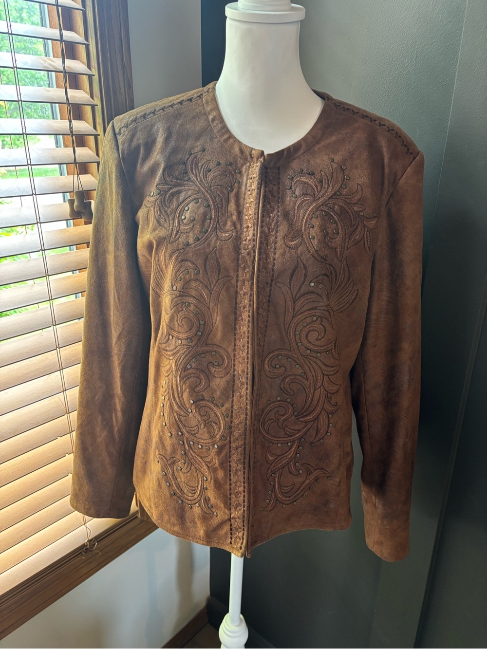 Reba Brown Faux Leather Jacket Western Embroidered Studded Boho L - Picture 10 of 14